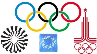 Four of the best Olympics logos on a white background