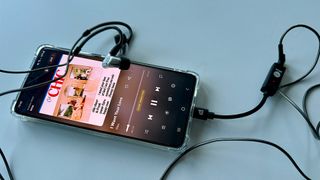 The Helm Audio Bolt plugged into a phone