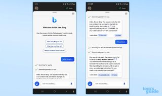 Bing app running the new Bing with ChatGPT