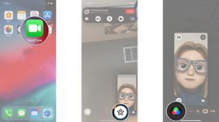 How to use FaceTime filters on the iPhone by showing steps: Launch FaceTime, Tap the effects button, Tap the Filters button