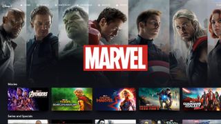 A screenshot of the Marvel movies that are available to watch on Disney Plus