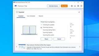 Malwarebytes Premium computer scan view window