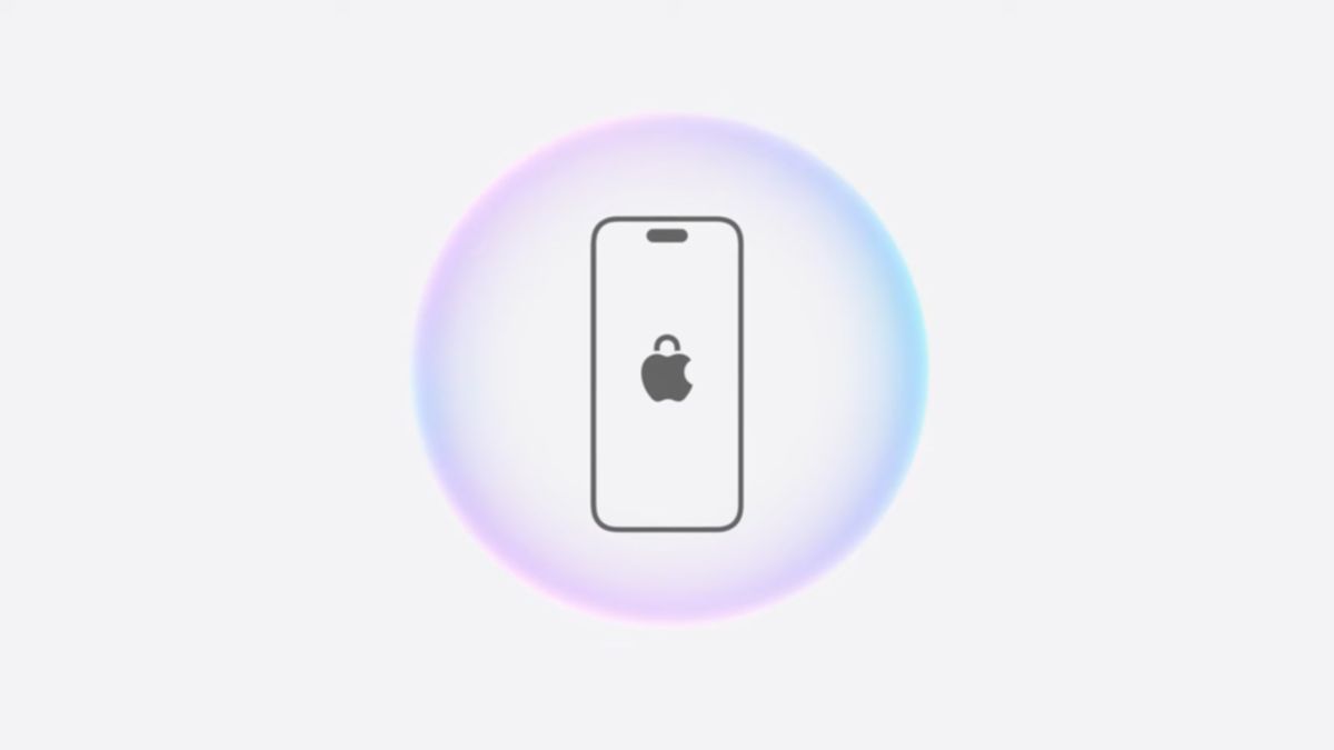 The Apple logo stylized as a padlock on an iPhone screen