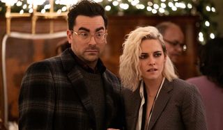 Dan Levy and Kristen Stewart as John and Abby in Happiest Season