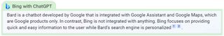 Bing with ChatGPT answers compared with Google Bard