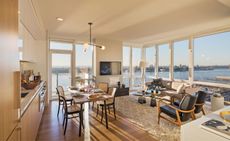 kitchen, dining & lounge interior of an apartment in The Sky residential development in New York 