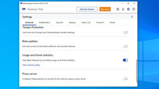 Malwarebytes Premium general tools configuration view