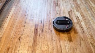 Shark IQ cleans kitty litter on wood floor