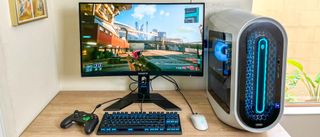 Alienware Aurora R15 review unit on a desk