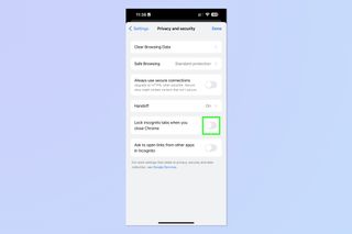 A screenshot showing how to lock incognito tabs on Chrome mobile