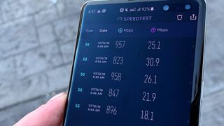 We saw download speeds close 1 Gbps on AT&T's 5G+ network in Las Vegas.