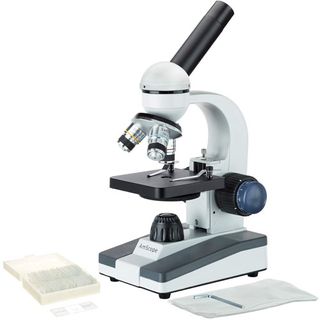 AmScope M150C microscope on a white background