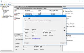 Defragmentation Event Viewer on Windows 10