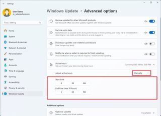 Active hours settings