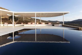 Minimalist outdoors shading next to swimming pool