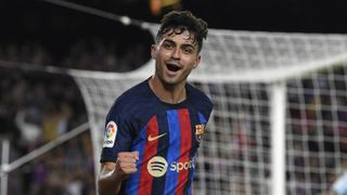 Barcelona&#039;s Spanish midfielder Pedri celebrates scoring ahead of the Barcelona vs Tottenham Gamper Trophy showdown.