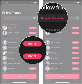 Tap Invite, tap Connect Facebook