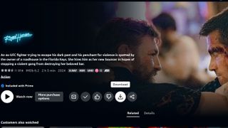 A screenshot of the Prime Video interface, with the download button highlighted
