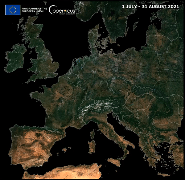 A sequence of images taken by the European Sentinel 2 satellite between Juny 1 and August 31 this year reveals the progress of the devastating drought, which has been described as the worst in the last 500 years.