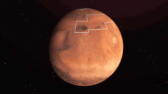 The annotated area in this animation of the Red Planet is where NASA spacecraft have found near-surface water ice that would be easy for astronauts to dig up.