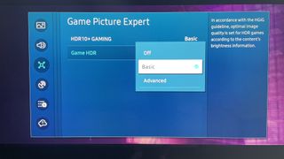 Samsung S95C OLED TV motion Game HDR setup menu