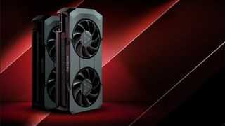 En AMD Radeon RX 7600 XT och RX 7600 mot en röd bakgrund.