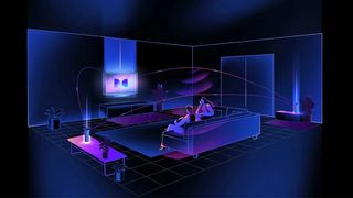 Conceptual artwork showing how Dolby Atmos FlexConnect works.