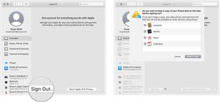 to sign out of iCloud on Mac, click Overview on the right. Click Sign Out. Toggle content you'd like to keep on your computer. Select Keep a Copy. Follow additional prompts.