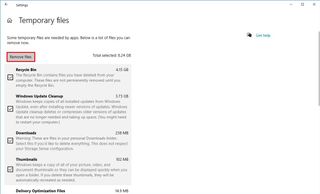 Windows 10 temporary files delete