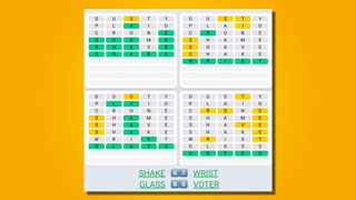 Quordle Daily Sequence answers for game 538 on a yellow background