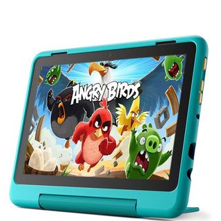 A product render of the Amazon Fire HD 8 Kids Pro with Angry Birds on the screen