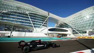 Lewis Hamilton driving his Mercedes AMG Petronas F1 car at the Yas Marina Circuit