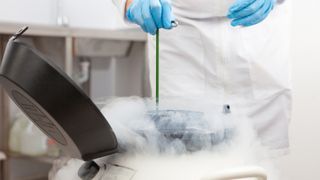 Liquid nitrogen cryogenic tank at life sciences laboratory