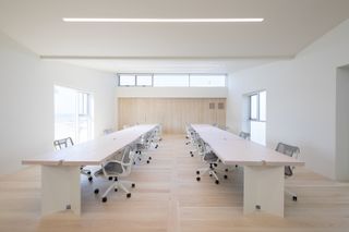 minimalist desk area inside Venice Lofts by Part Office