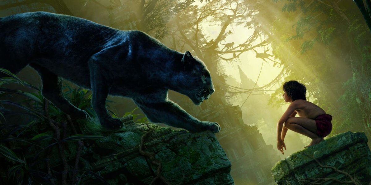 Bagheera (Ben Kingsley) and Mowgli (Neel Sethi) in The Jungle Book