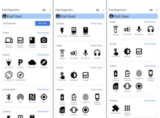 pixel diagnose app all tests & categories