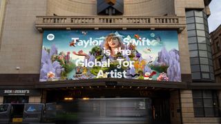 Spotify PR image featuring Taylor Swift pictured on a building