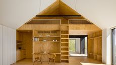 Ridge House by Worrell Yeung, timber barn interior
