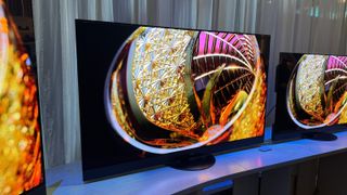 Panasonic Z95A OLED TV photographed on a stand at CES 2024