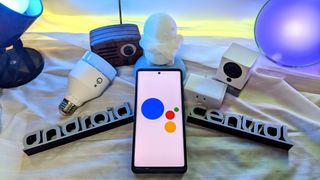 Google Pixel 7 Pro with LIFX bulb, Kasa Smart Mini Plug, Wyze Cam, Nest Mini