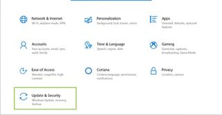 update and security menu option windows 10