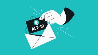 Illustration of a hand holding an ID card, that says &quot;Alt ID&quot; on it