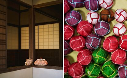 Weekend Max Mara bag in Japanese home, on right, colourful Japanese ball clasps