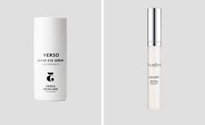 Verso’s retinol Super Eye Serum in white bottle with black font next to Inhibit Retinol Eye Lift Serum from Barcelona-based brand Natura Bissé