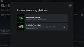 Official screenshot of the streaming service selection dialogue posted to Xbox&#039;s Twitter following the addition of GeForce Now.