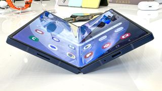 Samsung Galaxy Z Fold 6 half folded on table