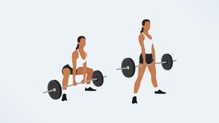 an illo of a woman doing a sumo deadlift