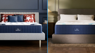 On the left, a DreamCloud Hybrid Mattress, on the right a DreamCloud Hybrid Premier mattress