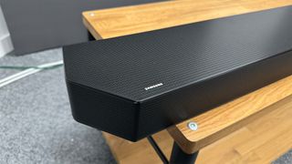 A close up of one end of the Samsung HW-Q990D soundbar.