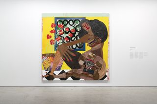 Tschabalala Self's colourful painting of Black woman on gallery wall